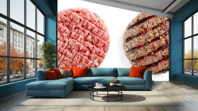 raw and grilled burger meat Wall mural