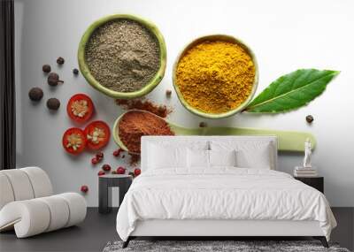 Various spices isolated on white background Wall mural