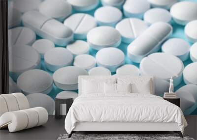 white pills on blue background Wall mural