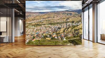 La Paz, Bolivia, aerial view flying over the dense, urban cityscape. San Miguel, southern distric Wall mural