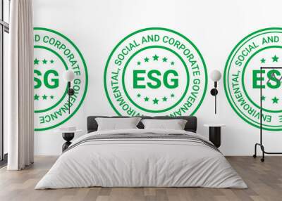 ESG icon. Environmental, social and governance round emblem. Stamp to indicate sustainable company economy. Business criteria badges set. Labels isolated on white background. Vector illustration. Wall mural