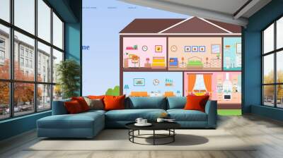 find dream home web page design templates. vector. house cross section with rooms interiors horizont Wall mural