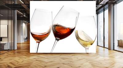 toasting gesture red and white wine with splash, cheers close up with wine isolated Wall mural