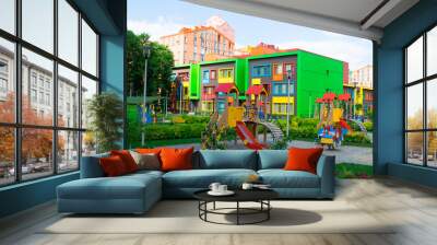 Modern and Colorful Kindergarten School Building Wall mural