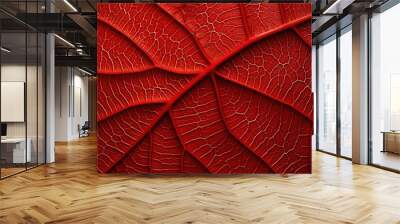 The texture of a tree leaf. Macro texture of foliage. Background red leafs. Wall mural