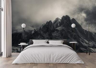 Mysterious black mountain with dramatic cloudy sky Wall mural