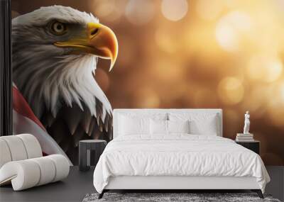 Patriotic banner with bald eagle and American flag on bokeh background Wall mural