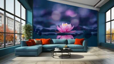 Pink lotus flower on blue background  Wall mural