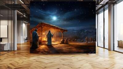 guiding the Three Kings to the manger where Jesus lay. Created with generative AI technology. Wall mural