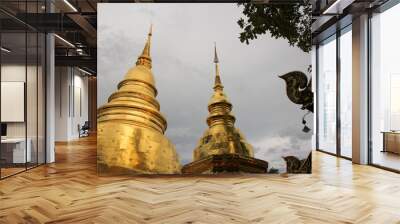 Golden stupas of Thai Buddhist temple in Chiang Mai Wall mural