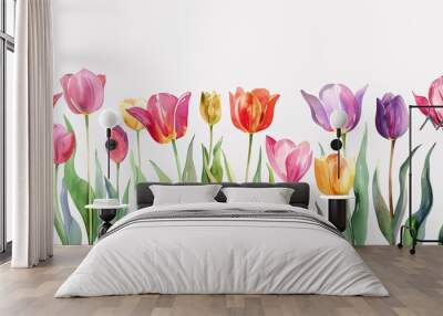 a row of colorful tulips Wall mural