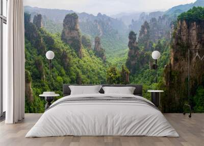 Beautiful panorama of karst mountains in Zhiangjiajie National Park, China Wall mural