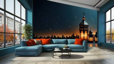 Banner design for a Ramadan Kareem with ornamental lantern. Wall mural