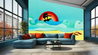 Beach view on Creative Paper Craft. Wall mural