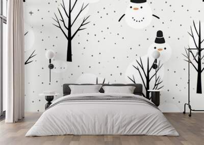 Snowy winter style seamless pattern. AI Generated. Wall mural