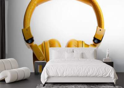 A pair of yellow headphones with a white background Wall mural