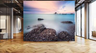 Trabocco Punta Aderci, Vasto (Chieti), Italy. The trabucco is an old fishing machine typical of the coast of Abruzzo region (specially in the Trabocchi Coast or Costa dei Trabocchi) Wall mural