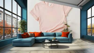 Bella Canvas 3001 Mockup Heather Peach camisa Mockup Camiseta Mock-up Rolled Sleeve Mock Up Photo Mockup Stock Photo Flat Lay JPG Digital
 Wall mural