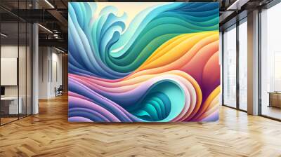 Colorful abstract ocean waves as wallpaper background illustration. Generative AI. Wall mural