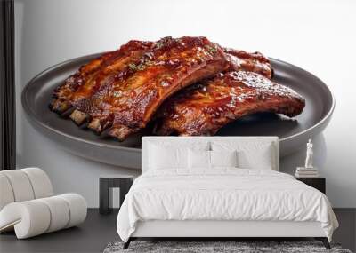 plate of bbq ribs isolated on a white background Wall mural