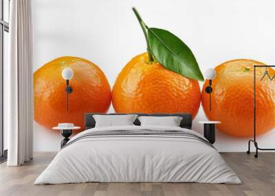 ripe tangerine fruit with green leaf isolated on a white background organic tangerines fruits Wall mural