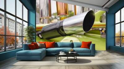 Sports car exhaust on display. Removes gases that form in the engine combustion chamber Wall mural