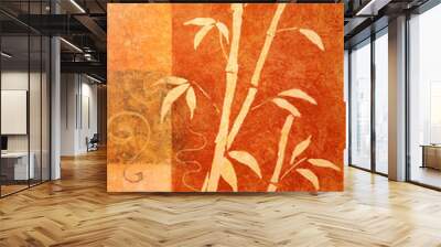 Orange art with bamboo ilustration Wall mural