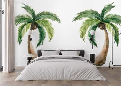 watercolor illustration of two palm trees with lush green leaves perfect for tropical themed designs and nature inspired projects Wall mural