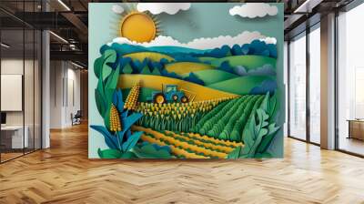 work on the farm with the tractor in the plantation, spectacular day of production and work Wall mural