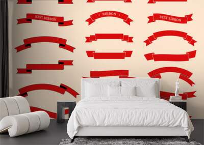 Set of red vintage ribbon and badges. Flat design banner collection. Wall mural