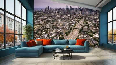 Aerial highway view against Chicago skyline Wall mural