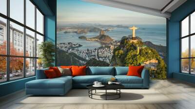 aerial view of christ and botafogo bay from high angle. Wall mural