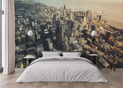 Chicago Downtown- Aerial View with desaturated colors Wall mural