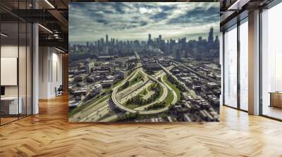 City of Chicago aerial view. Tilt shift effect Wall mural