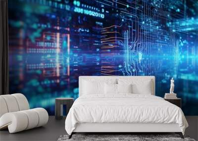 Futuristic new technology background, data link illustration, blue colors, Generative AI Wall mural