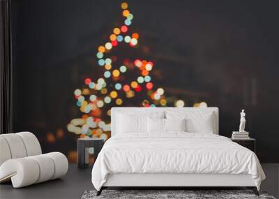 Seasonal Christmas House Lights Decoration. Outdoor blurred defocused view Wall mural