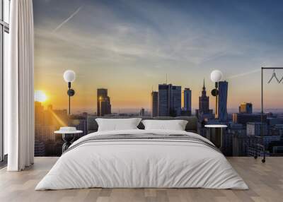 Warsaw Downtown sunrise aerial view, Poland Wall mural