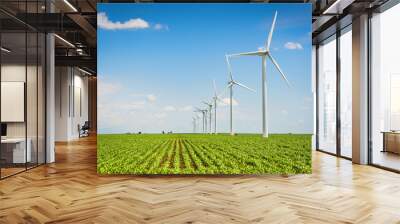 Wind farm and countryside corn field, agriculture industry Wall mural