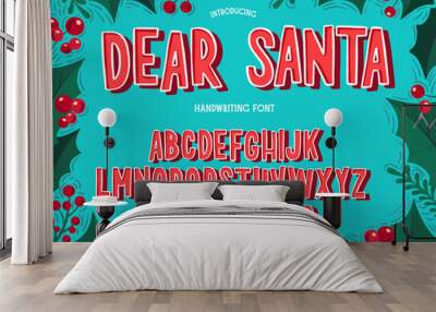 Christmas font. Holiday typography alphabet with festive illustrations and season wishes. Wall mural