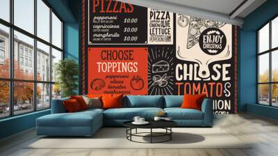 Christmas menu template for pizza restaurant on blackboard. Wall mural