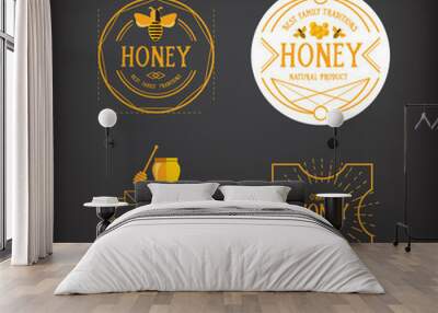 Honey label design. Bee badge. Wall mural