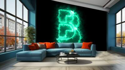 Neon B alphabet on black background. B alphabet neon moving outline for an online shop, blog, web, cafe, and hotel on a black BG.Technology video material animation. Easy to use in any video. Wall mural