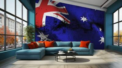 Australia grunge flag waving loop. Australian dirty flag blowing on wind. Wall mural