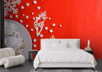 Christmas background with snowflakes and stars Wall mural