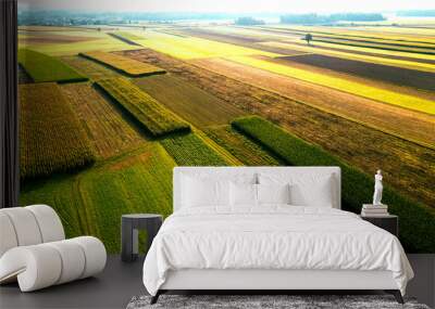 Colorful Farmland and Scenic Countryside. Aerial Drone view Wall mural