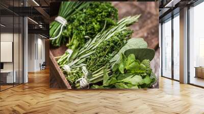 fresh aromatic herbs on kitchen table Wall mural