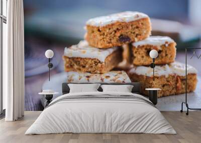 homemade healthy carrot and walnut cake Wall mural