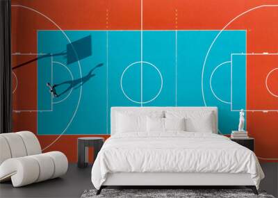 Man Play Basketball, Creative Aerial Top Down Drone View Wall mural