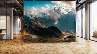 Panoramic Image of Grossglockner Alpine Road. Curvy Winding Road in Alps. Wall mural