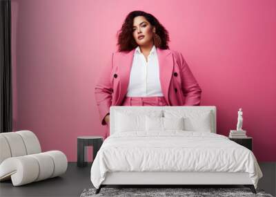 Plus size woman female model studio stylish fashion posing. Generative AI Wall mural